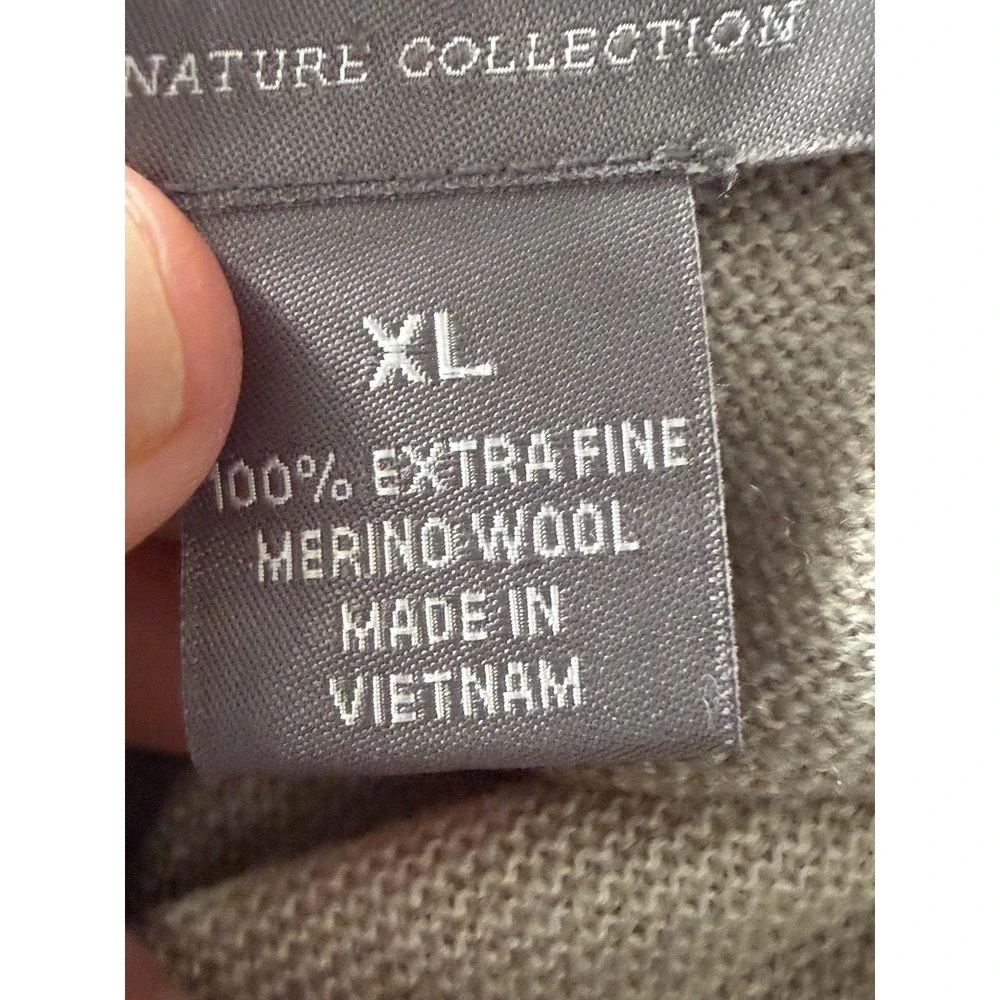 Cremieux Sweater Mens XL Beige Extra Fine Merino Wool Quarter Zip Mock Neck
